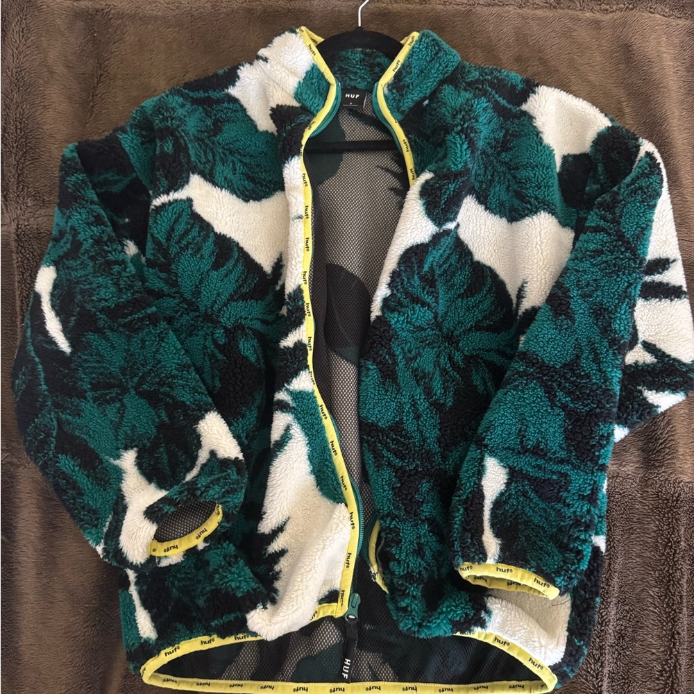 HUF Sherpa Fleece Jacket - Green, Black, and White
